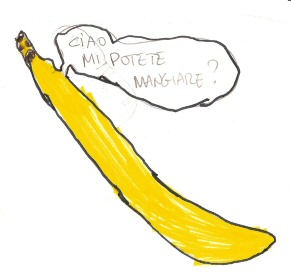 banana che chiede: "Mi potete mangiare?"