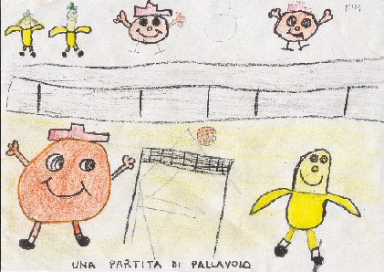 una partita di pallavolo tra frutti
